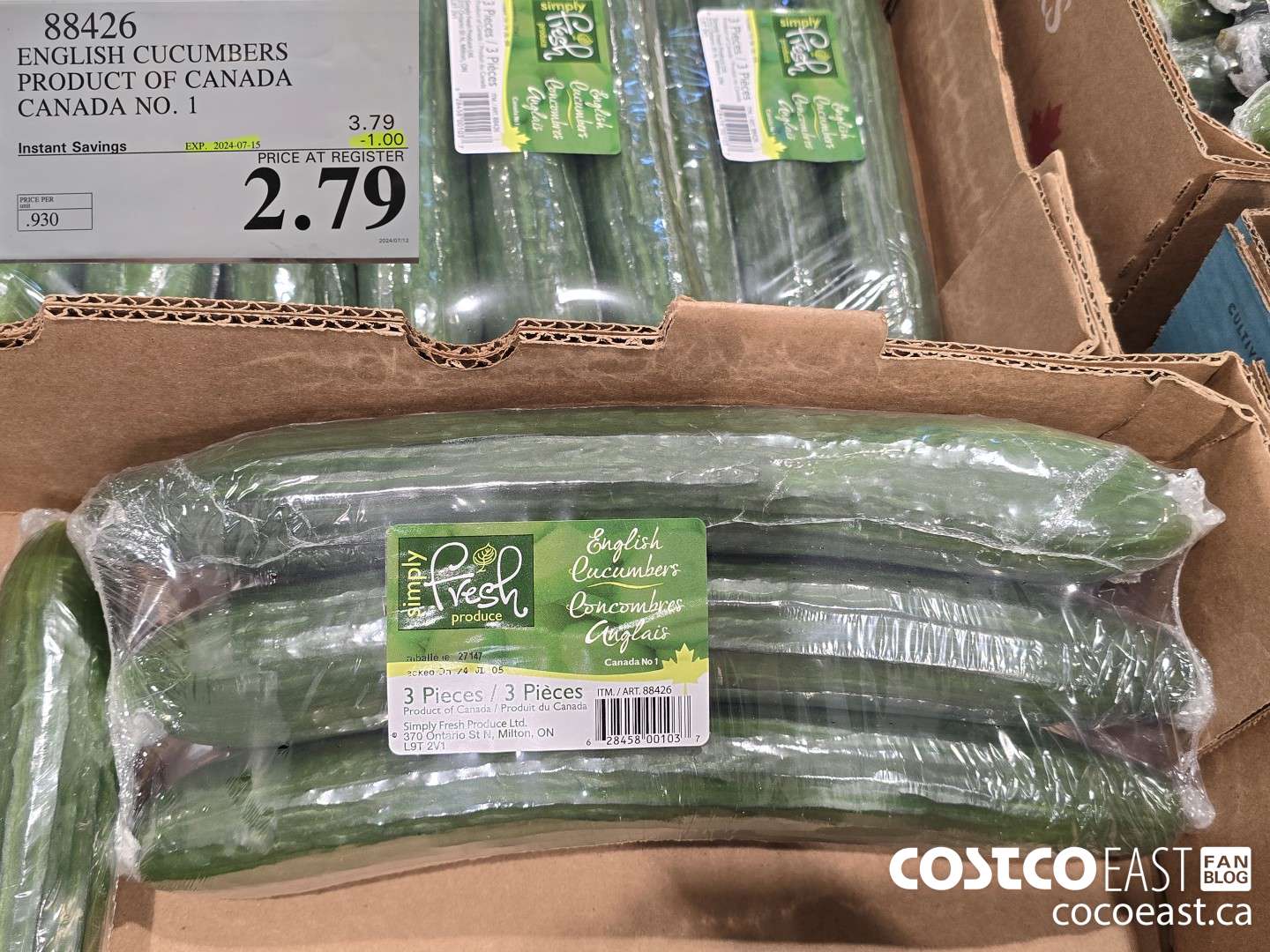 88426 ENGLISH CUCUMBERS PRODUCT OF CANADA CANADA NO. 1 ($1.00 INSTANT SAVINGS EXPIRES ON 2024-07-15) $2.79