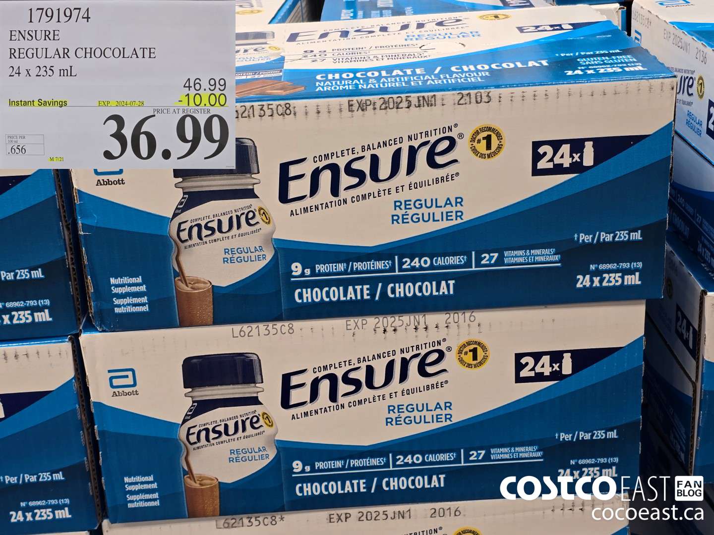 1791974 ENSURE REGULAR CHOCOLATE 24 X 235 ML ($10.00 INSTANT SAVINGS EXPIRES ON 2024-07-28) $36.99