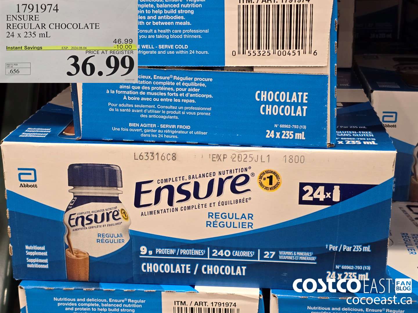 1791974 ENSURE REGULAR CHOCOLATE 24 X 235 ML ($10.00 INSTANT SAVINGS EXPIRES ON 2024-08-04) $36.99