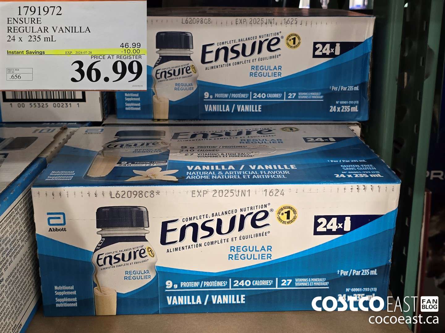 1791972 ENSURE REGULAR VANILLA 24 X 235 ML ($10.00 INSTANT SAVINGS EXPIRES ON 2024-07-28) $36.99