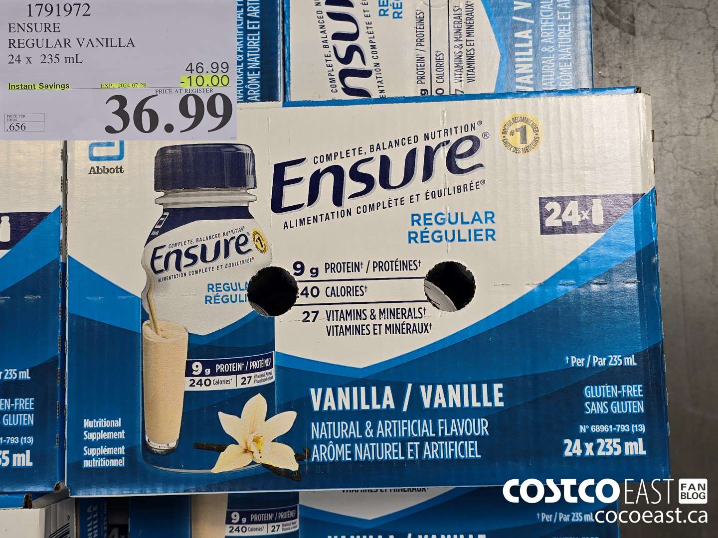 1791972 ENSURE REGULAR VANILLA 24 X 235 ML ($10.00 INSTANT SAVINGS EXPIRES ON 2024-07-28) $36.99