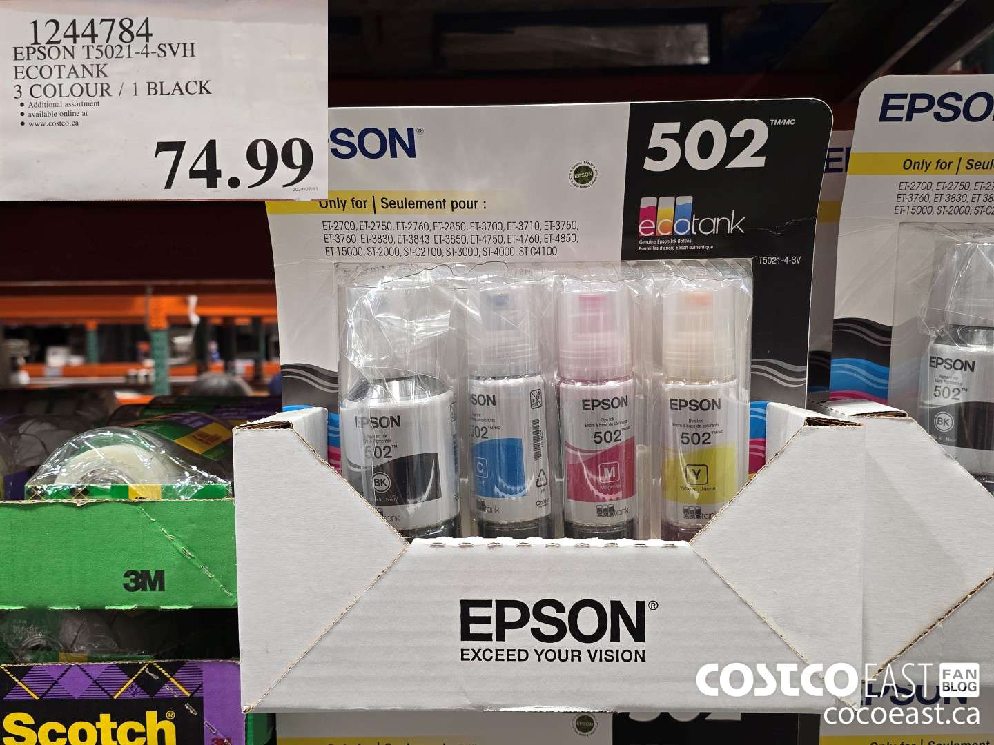 1244784 EPSON 15021-4-SVH ECOTANK 3 COLOUR, 1 BLACK $74.99