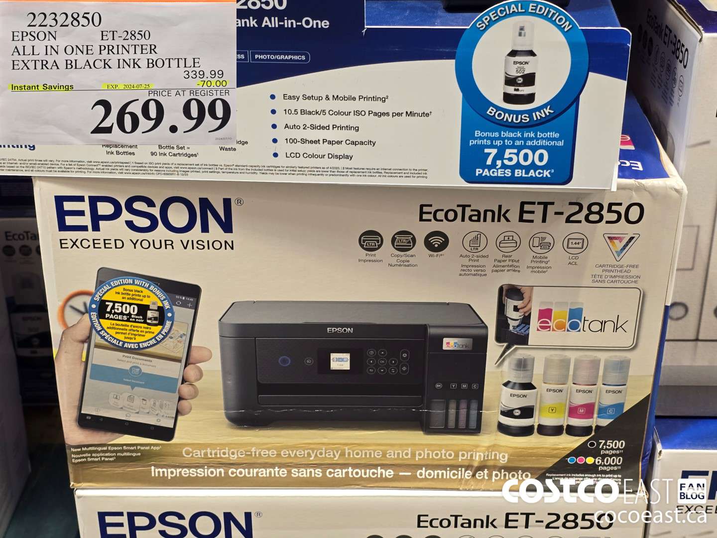 2232850 EPSON ET-2850 ALL IN ONE PRINTER EXTRA BLACK INK BOTTLE ($70.00 INSTANT SAVINGS EXPIRES ON 2024-07-25) $269.99