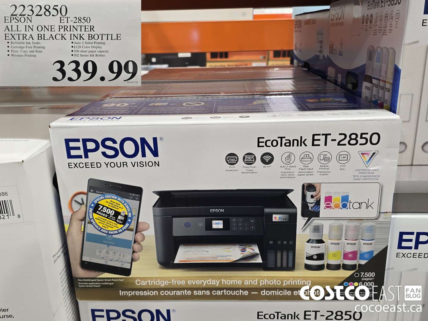 2232850 EPSON ET-2850 ALL IN ONE PRINTER EXTRA BLACK INK BOTTLE $339.99