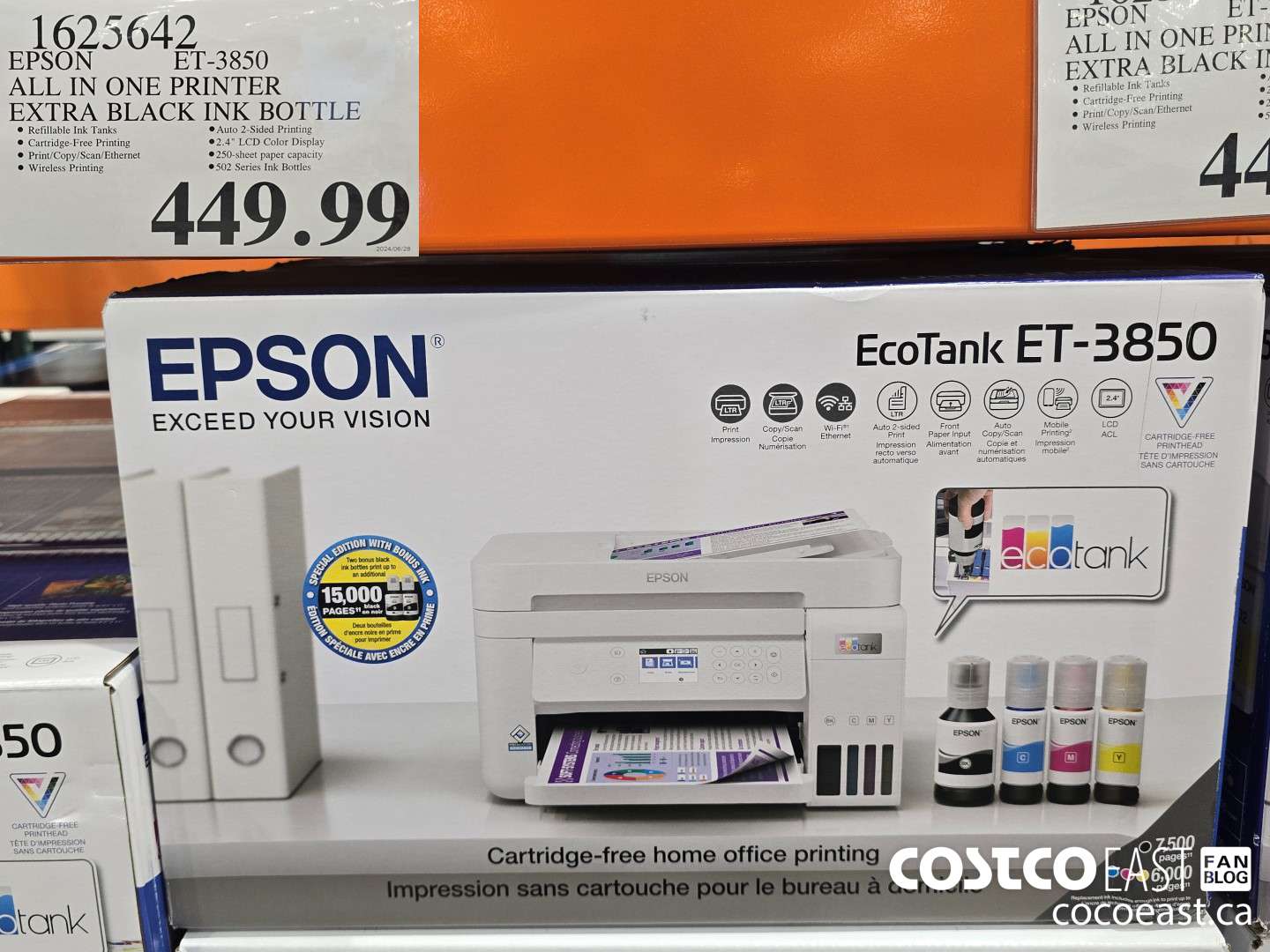 1625642 EPSON ET-3850 ALL IN ONE PRINTER EXTRA BLACK INK BOTTLE $449.99