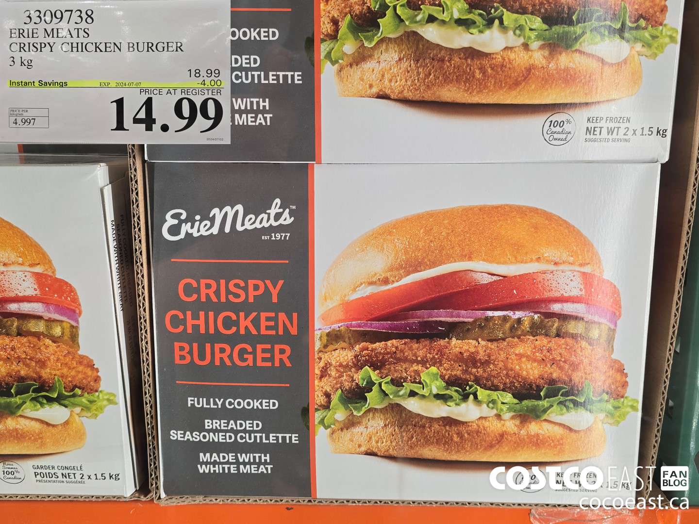 3309738 ERIE MEATS CRISPY CHICKEN BURGER 3 kg ($4.00 INSTANT SAVINGS EXPIRES ON 2024-07-07) $14.99