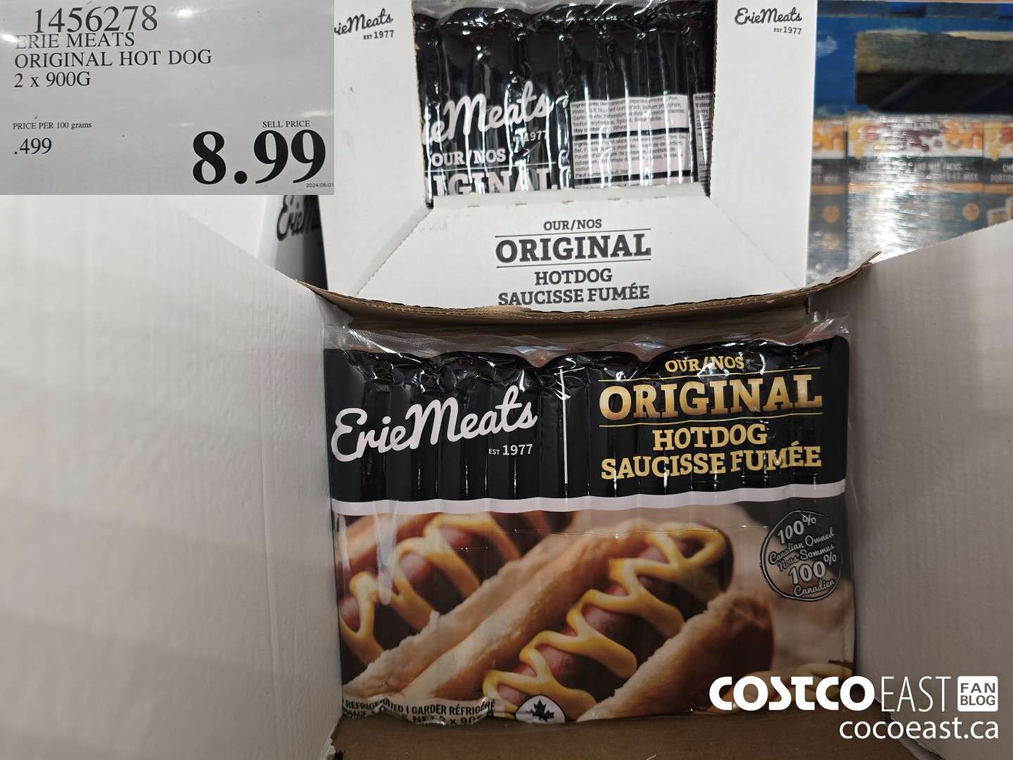 1456278 ERIE MEATS ORIGINAL HOT DOG 2 X 900G $8.99