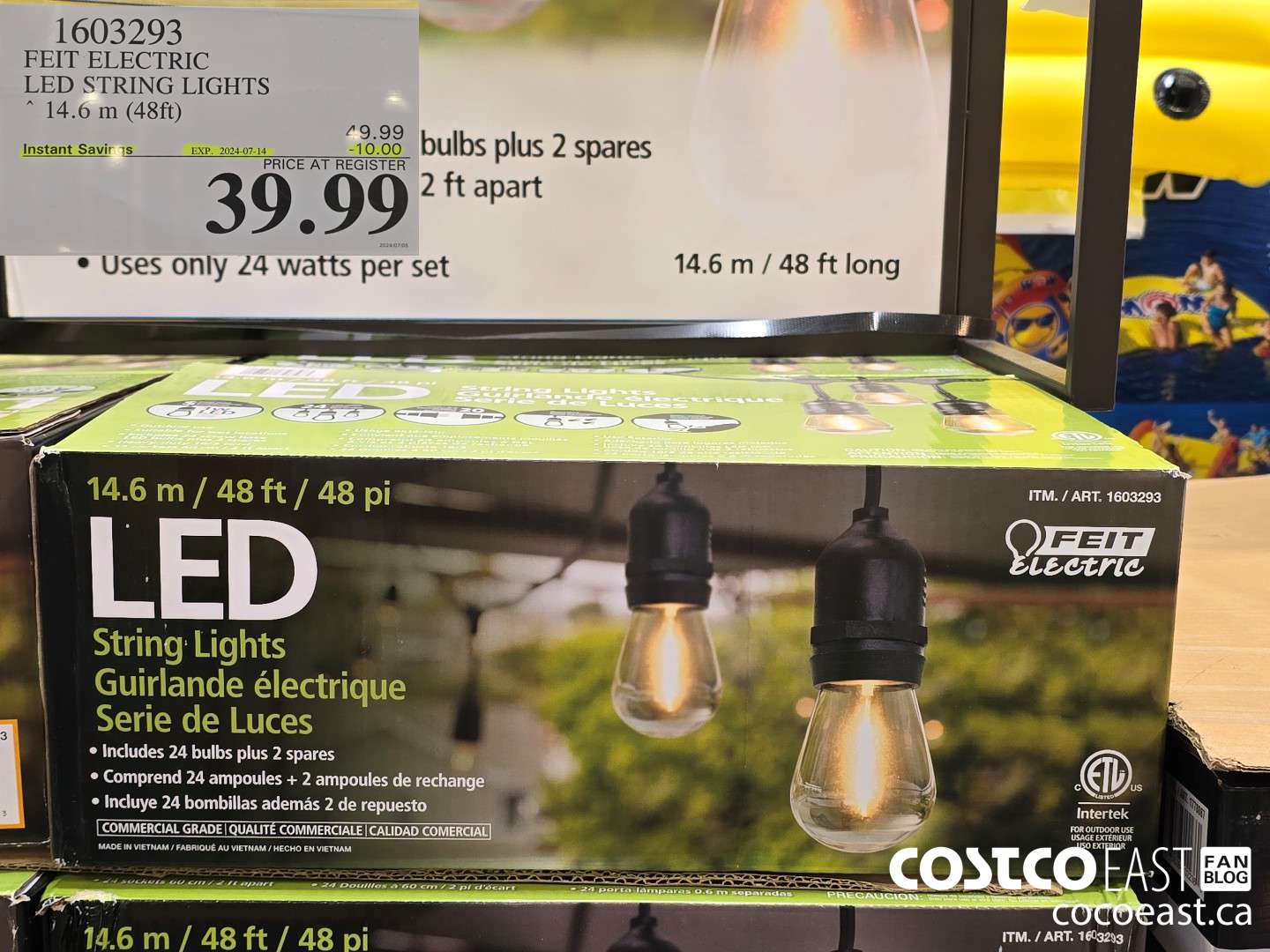 1603293 FEIT ELECTRIC LED STRING LIGHTS “14.6 m (48ft) ($10.00 INSTANT SAVINGS EXPIRES ON 2024-07-14) $39.99