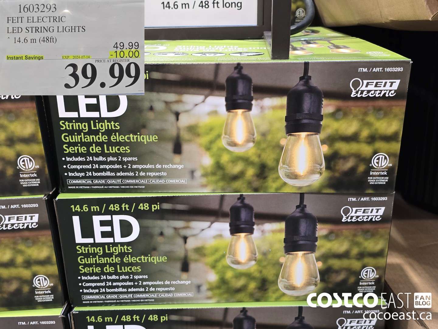 1603293 FEIT ELECTRIC LED STRING LIGHTS “14.6 m (48ft) ($10.00 INSTANT SAVINGS EXPIRES ON 2024-07-14) $39.99