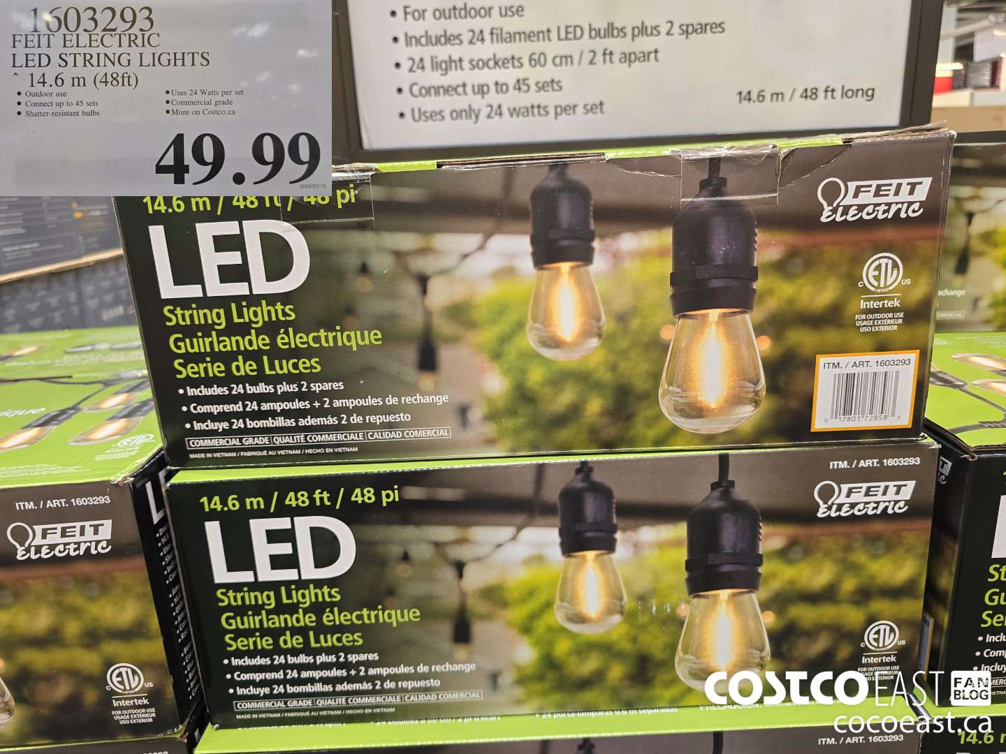 1603293 FEIT ELECTRIC LED STRING LIGHTS “14.6 m (48ft) $49.99