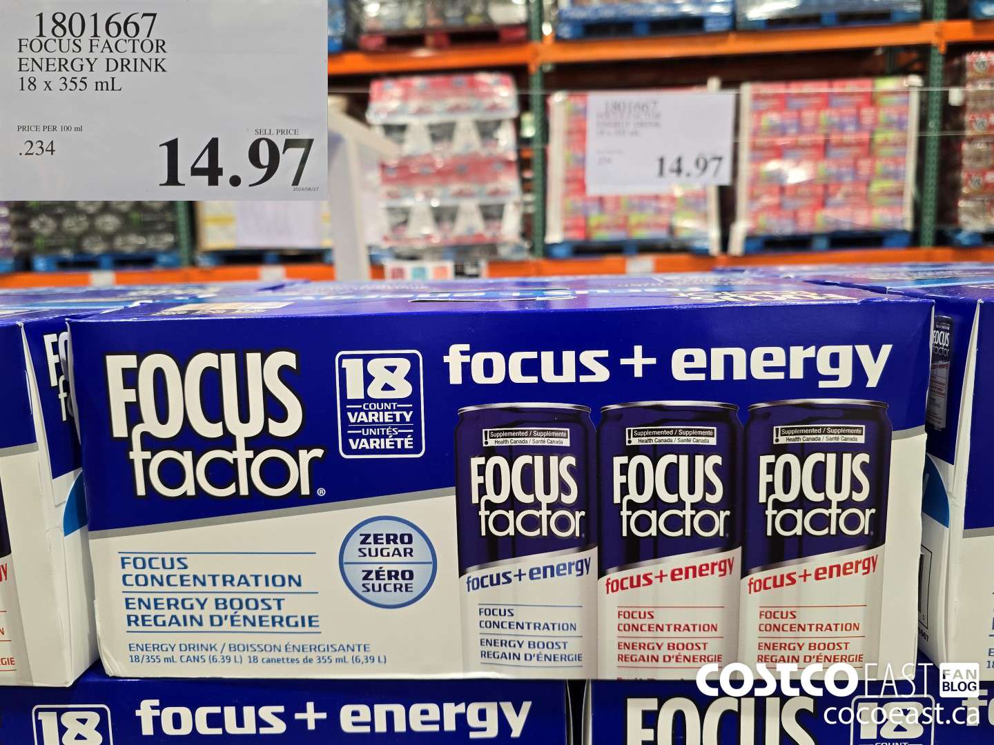 1801667 FOCUS FACTOR ENERGY DRINK 18 x 355 mL $14.97