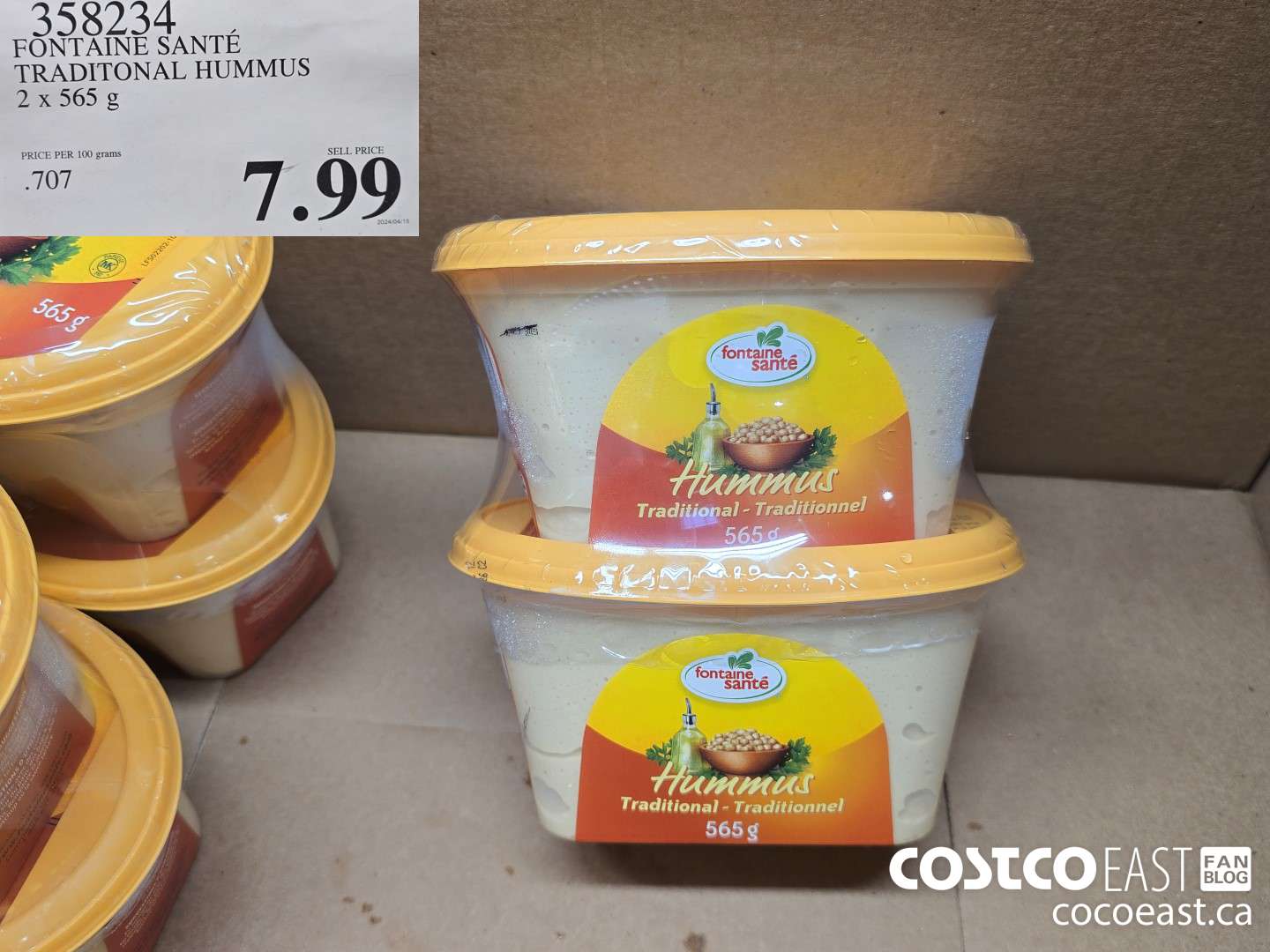 358234 FONTAINE SANTE TRADITIONAL HUMMUS 2 X 565 G $7.99