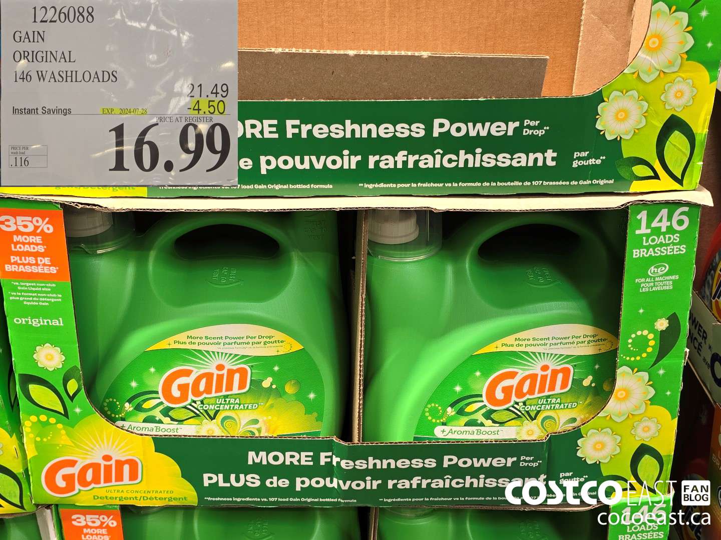 1226088 GAIN ORIGINAL 146 washloads ($4.50 INSTANT SAVINGS EXPIRES ON 2024-07-28) $16.99