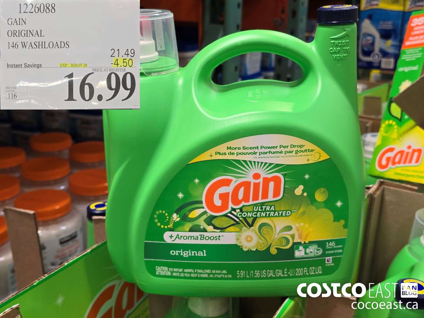 1226088 GAIN ORIGINAL 146 washloads ($4.50 INSTANT SAVINGS EXPIRES ON 2024-07-28) $16.99
