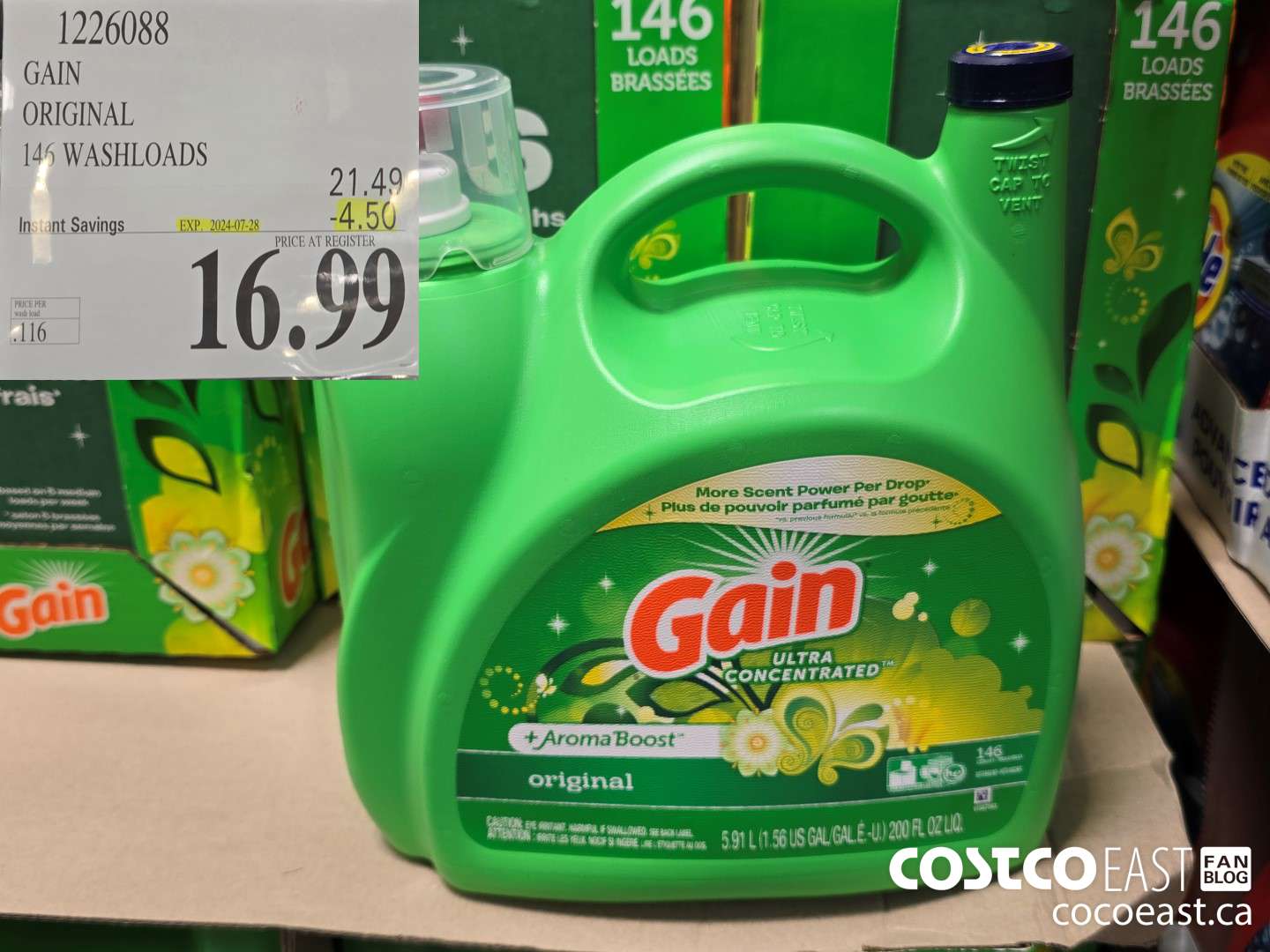 1226088 GAIN ORIGINAL 146 washloads ($4.50 INSTANT SAVINGS EXPIRES ON 2024-07-28) $16.99