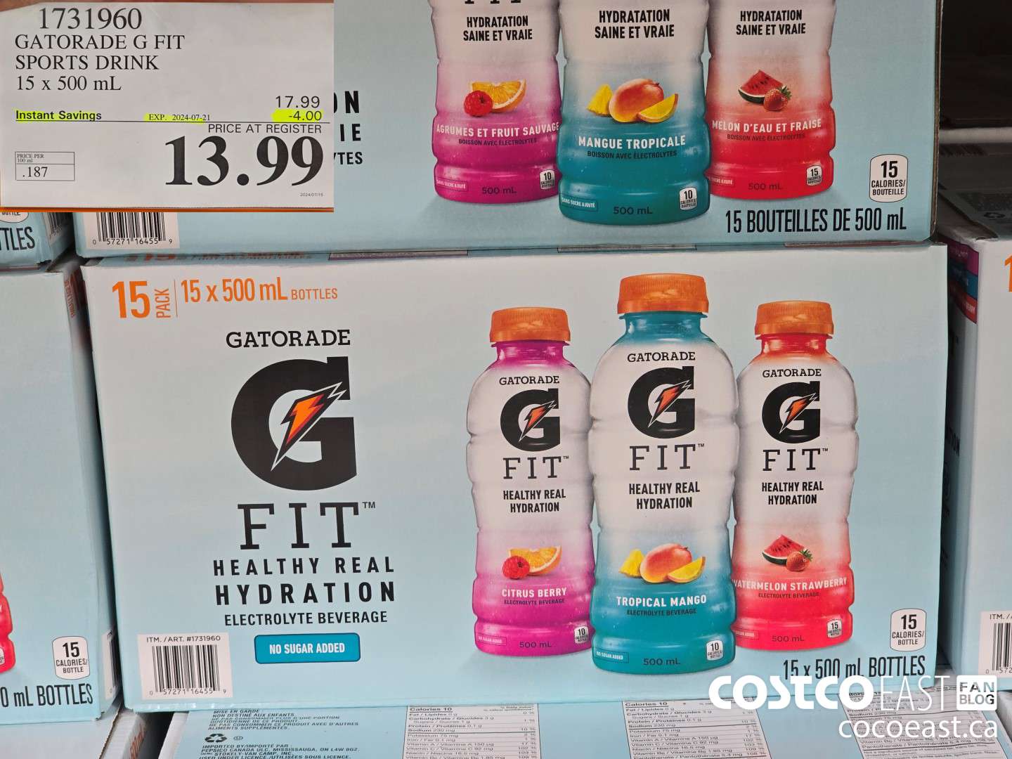 1731960 GATORADE G FIT SPORTS DRINK 15 X 500 ML ($4.00 INSTANT SAVINGS EXPIRES ON 2024-07-21) $13.99