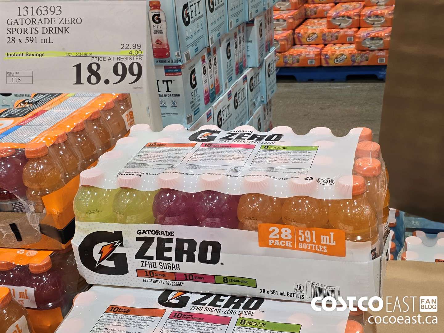 1316393 GATORADE ZERO SPORTS DRINK 28 x 591 ml ($4.00 INSTANT SAVINGS EXPIRES ON 2024-08-04) $18.99