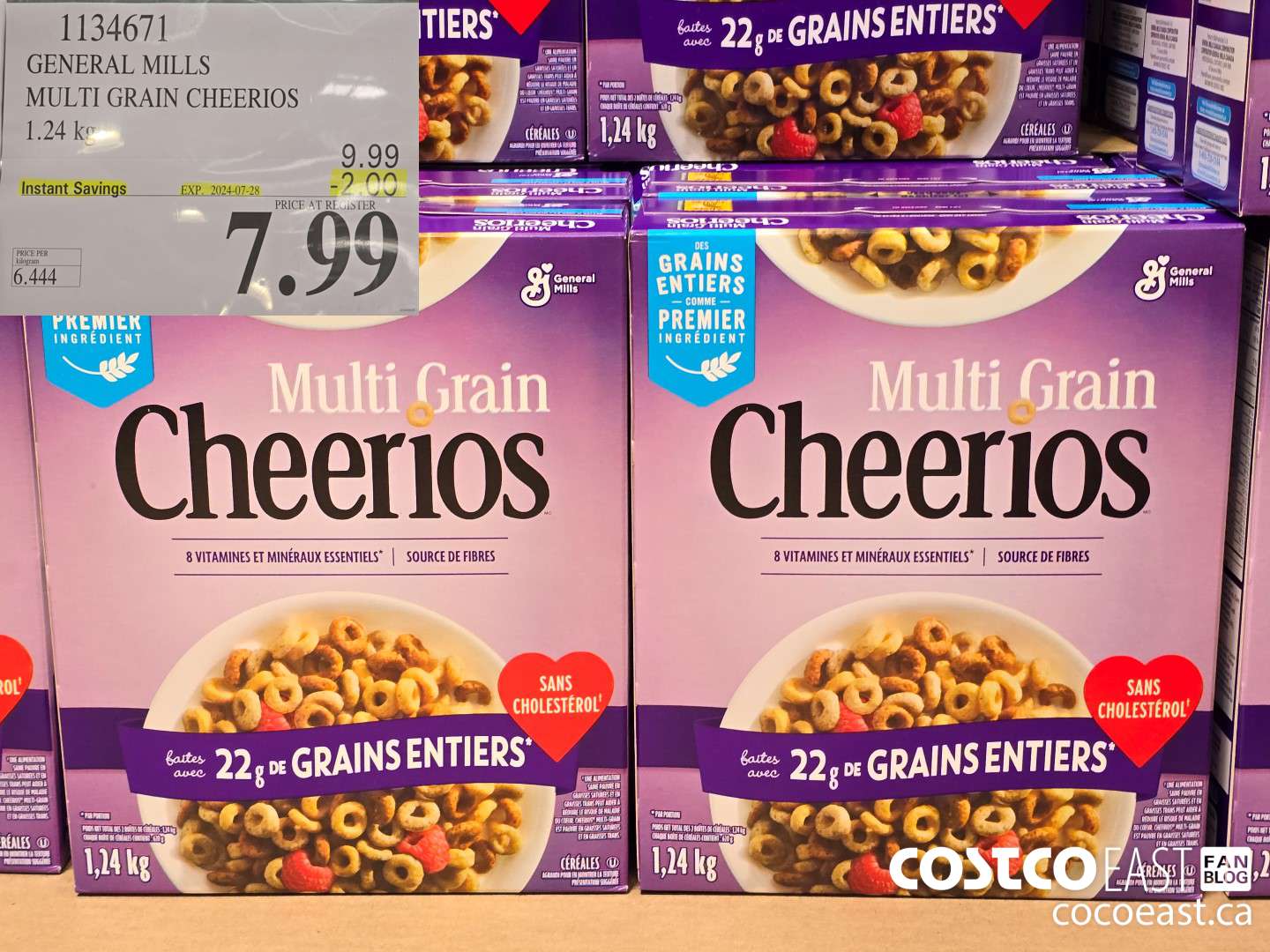 1134671 GENERAL MILLS MULTI-GRAIN CHEERIOS 1.24 KG ($2.00 INSTANT SAVINGS EXPIRES ON 2024-07-28) $7.99