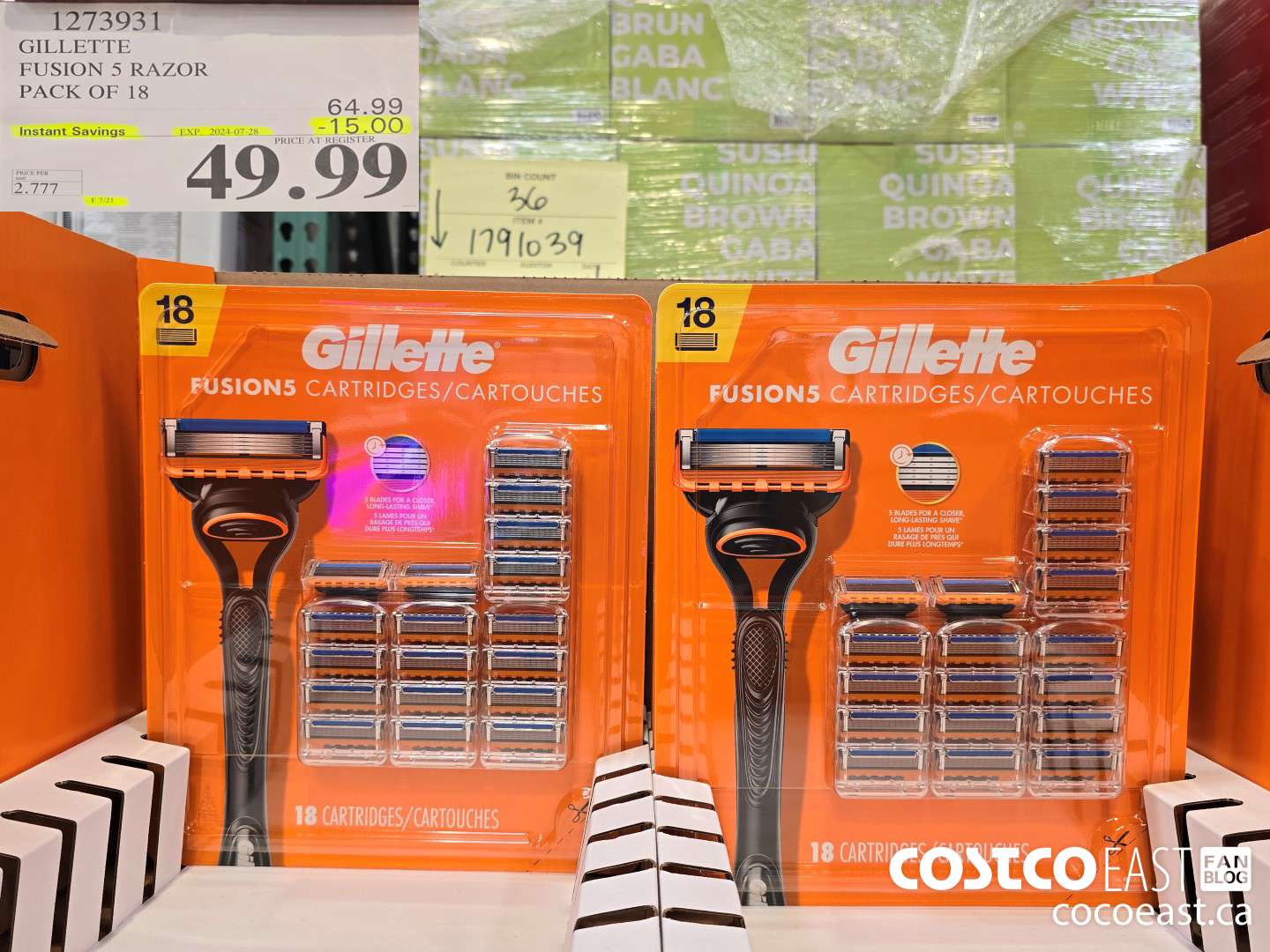 1273931 GILLETTE FUSION 5 CARTRIDGES PACK OF 18 ($15.00 INSTANT SAVINGS EXPIRES ON 2024-07-28) $49.99