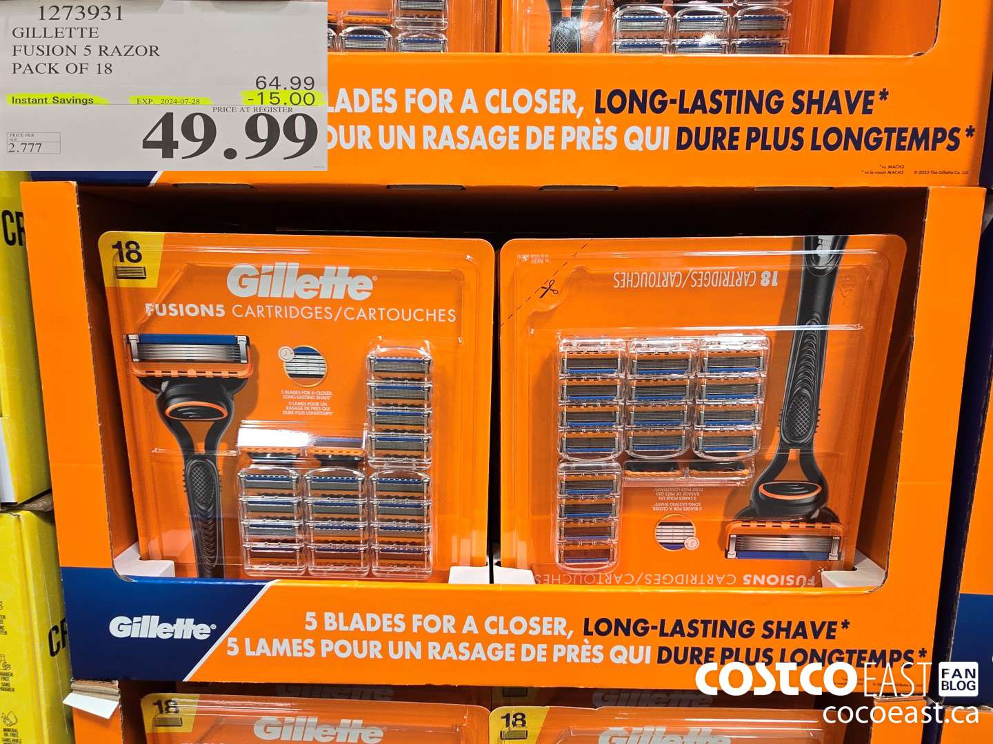 1273931 GILLETTE FUSION 5 CARTRIDGES PACK OF 18 ($15.00 INSTANT SAVINGS EXPIRES ON 2024-07-28) $49.99