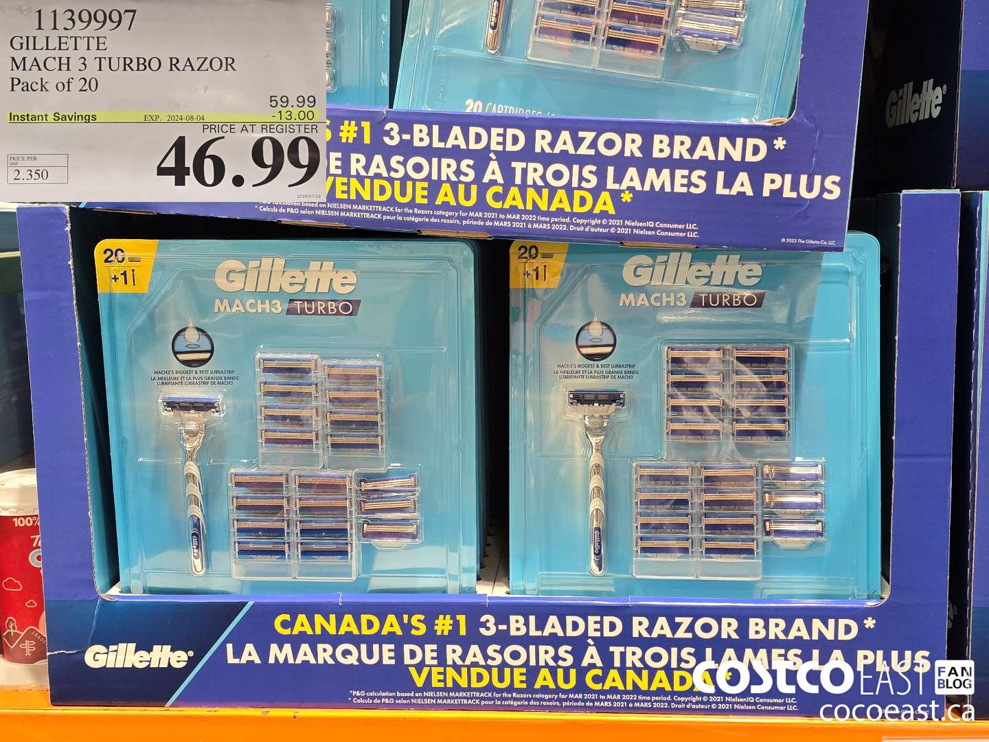 1139997 GILLETTE MACH 3 TURBO RAZOR PACK OF 20 ($13.00 INSTANT SAVINGS EXPIRES ON 2024-08-04) $46.99