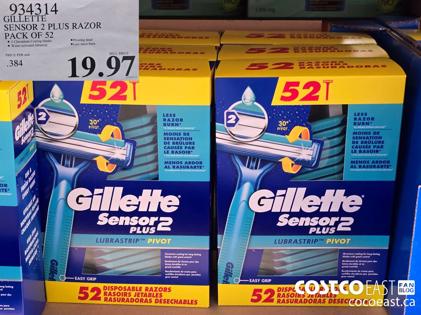 934314 GILLETTE SENSOR 2 PLUS RAZOR PACK OF 52 $19.97