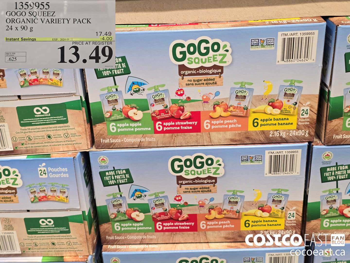 1359955 GOGO SQUEEZ ORGANIC VARIETY PACK 24 x 90 g ($4.00 INSTANT SAVINGS EXPIRES ON 2024-09-01) $13.49