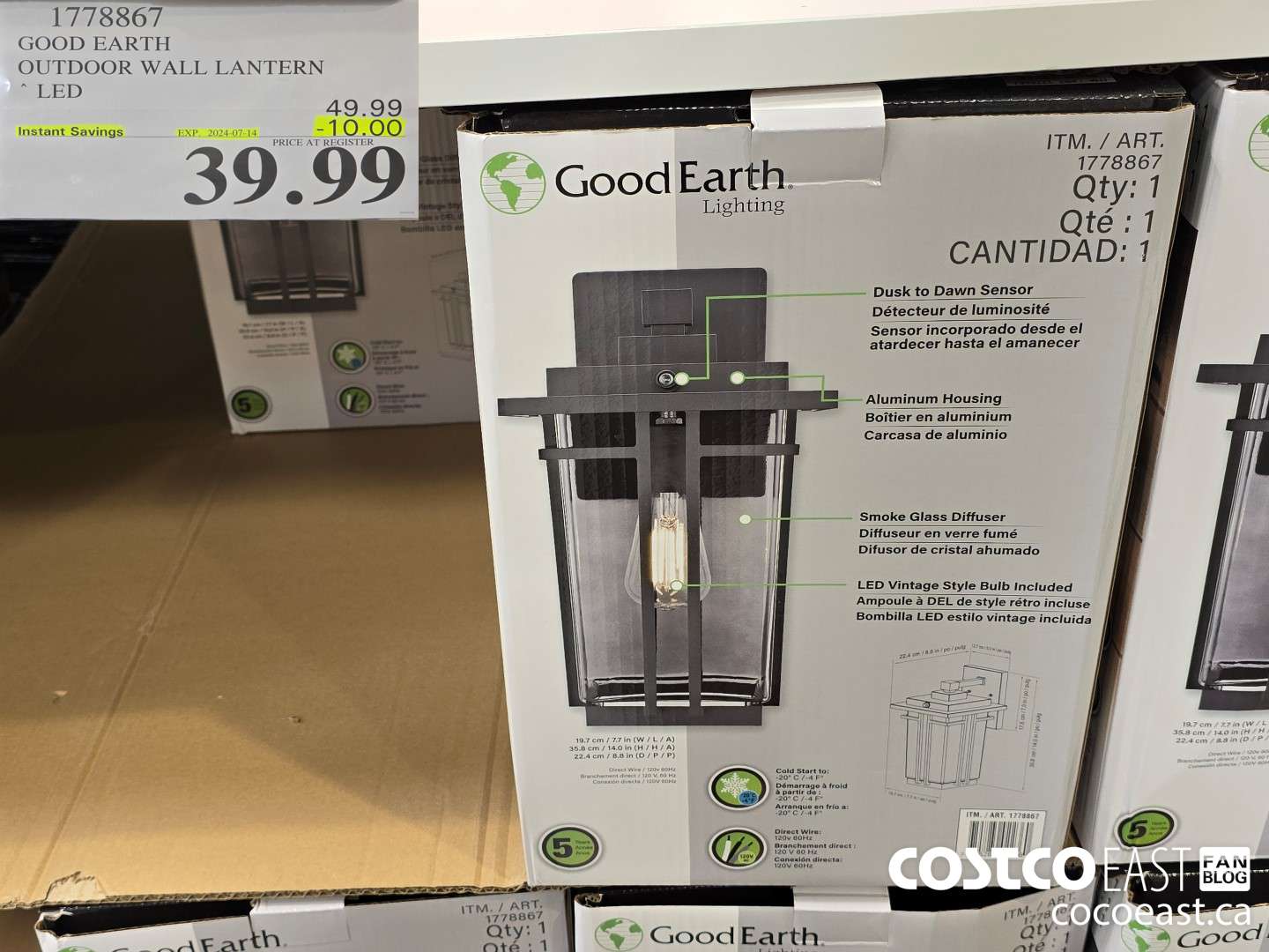 1778867 GOOD EARTH OUTDOOR WALL LANTERN LED ($10.00 INSTANT SAVINGS EXPIRES ON 2024-07-14) $39.99