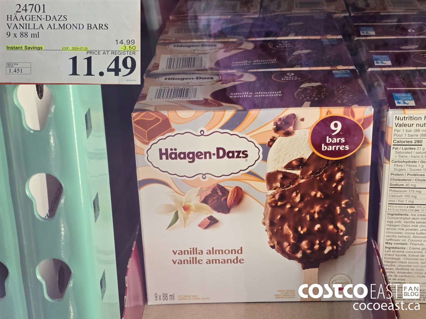 24701 HAAGAN-DAZS VANILLA ALMOND BARS 9 X 88 ML ($3.50 INSTANT SAVINGS EXPIRES ON 2024-07-28) $11.49