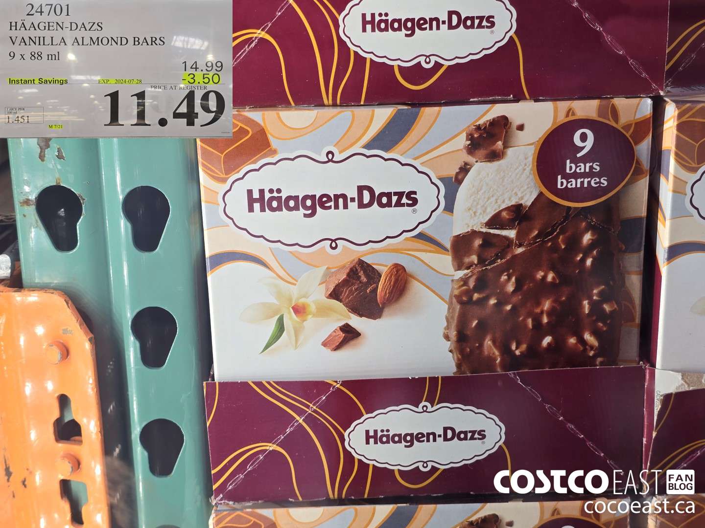 24701 HAAGAN-DAZS VANILLA ALMOND BARS 9 X 88 ML ($3.50 INSTANT SAVINGS EXPIRES ON 2024-07-28) $11.49