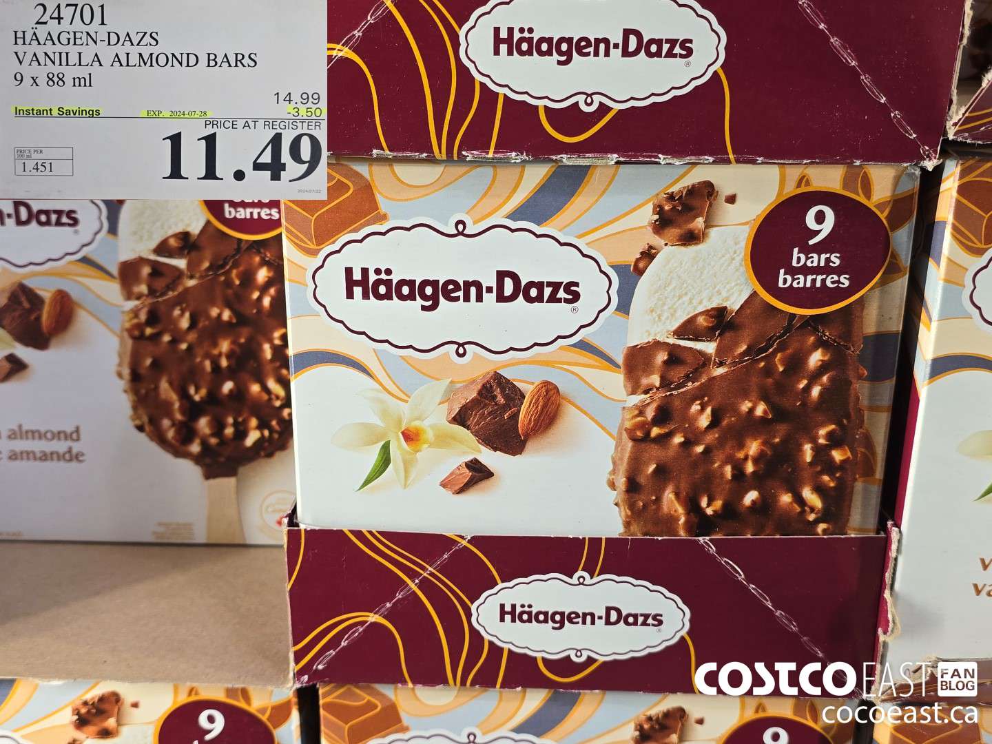 24701 HAAGAN-DAZS VANILLA ALMOND BARS 9 X 88 ML ($3.50 INSTANT SAVINGS EXPIRES ON 2024-07-28) $11.49