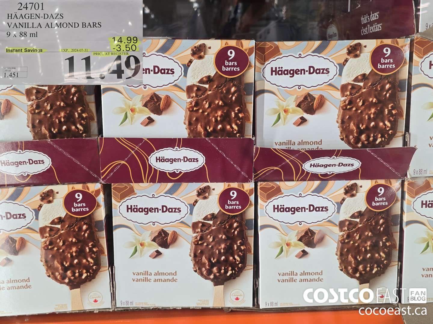 24701 HAAGAN-DAZS VANILLA ALMOND BARS 9 X 88 ML ($3.50 INSTANT SAVINGS EXPIRES ON 2024-07-31) $11.49