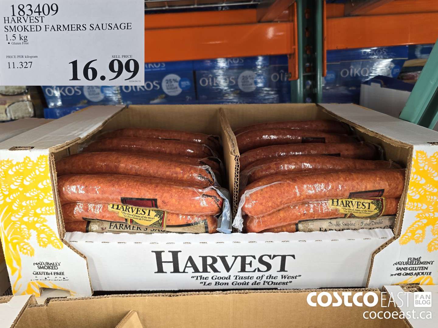 183409 HARVEST SMOKED FARMERS SAUSAGE 1.5 KG $16.99