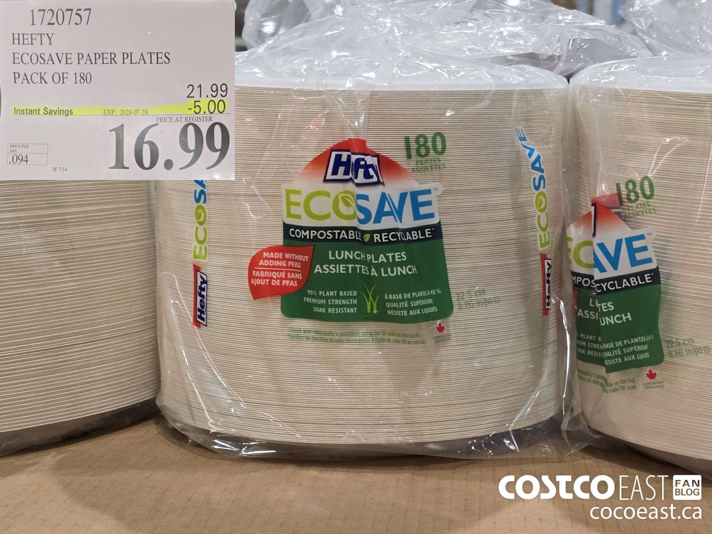 1720757 HEFTY ECOSAVE PAPER PLATES PACK OF 180 ($5.00 INSTANT SAVINGS EXPIRES ON 2024-07-28) $16.99
