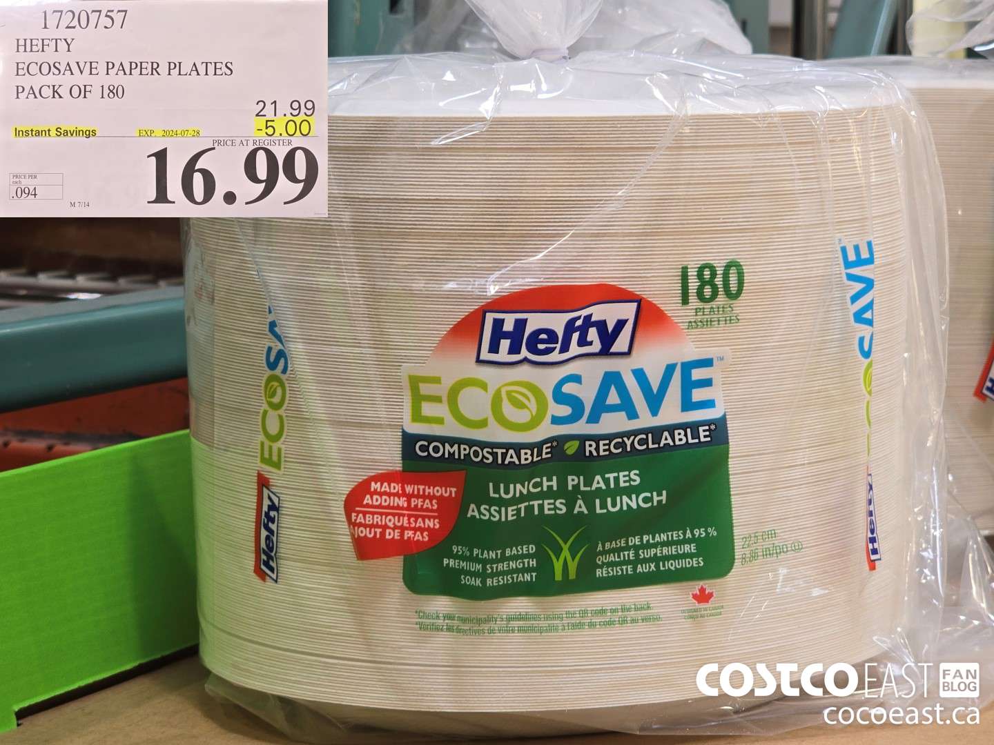 1720757 HEFTY ECOSAVE PAPER PLATES PACK OF 180 ($5.00 INSTANT SAVINGS EXPIRES ON 2024-07-28) $16.99