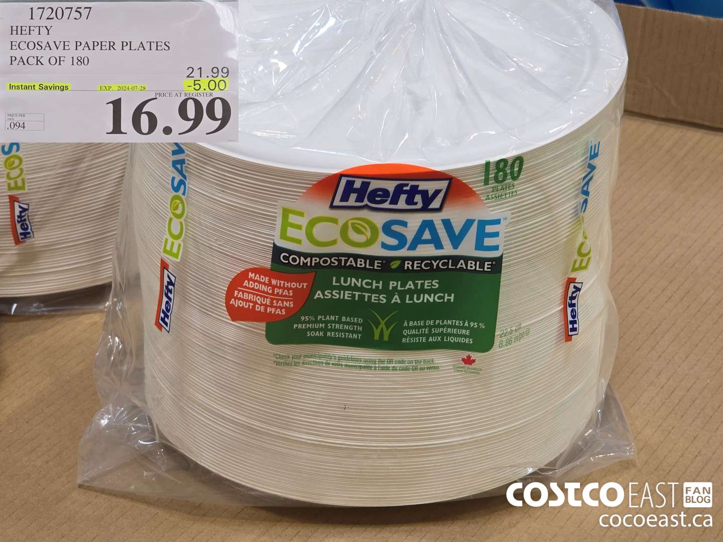 1720757 HEFTY ECOSAVE PAPER PLATES PACK OF 180 ($5.00 INSTANT SAVINGS EXPIRES ON 2024-07-28) $16.99
