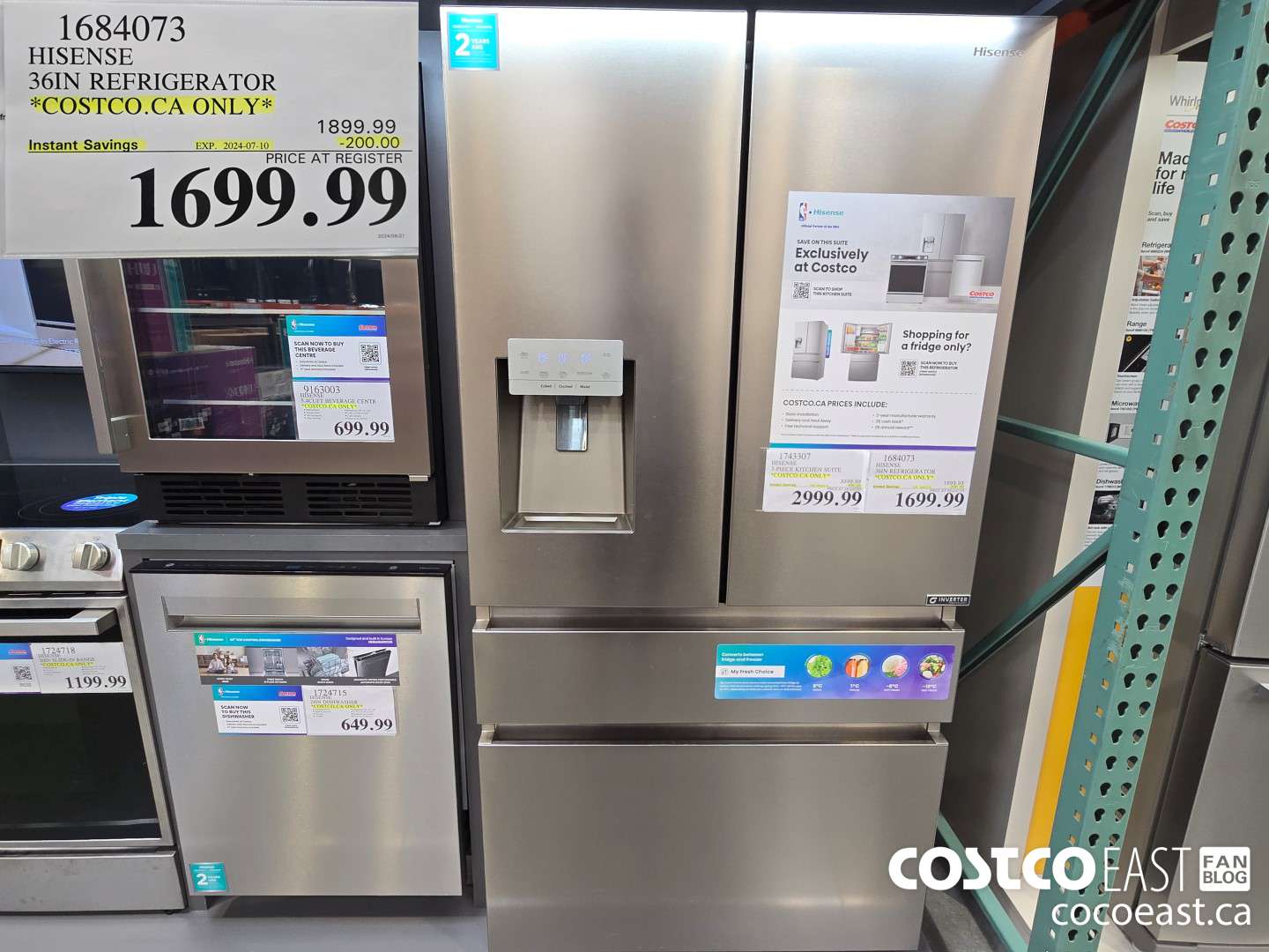 1684073 HISENSE 36IN REFRIGERATOR *COSTCO.CA ONLY* ($200.00 INSTANT SAVINGS EXPIRES ON 2024-07-10) $1699.99