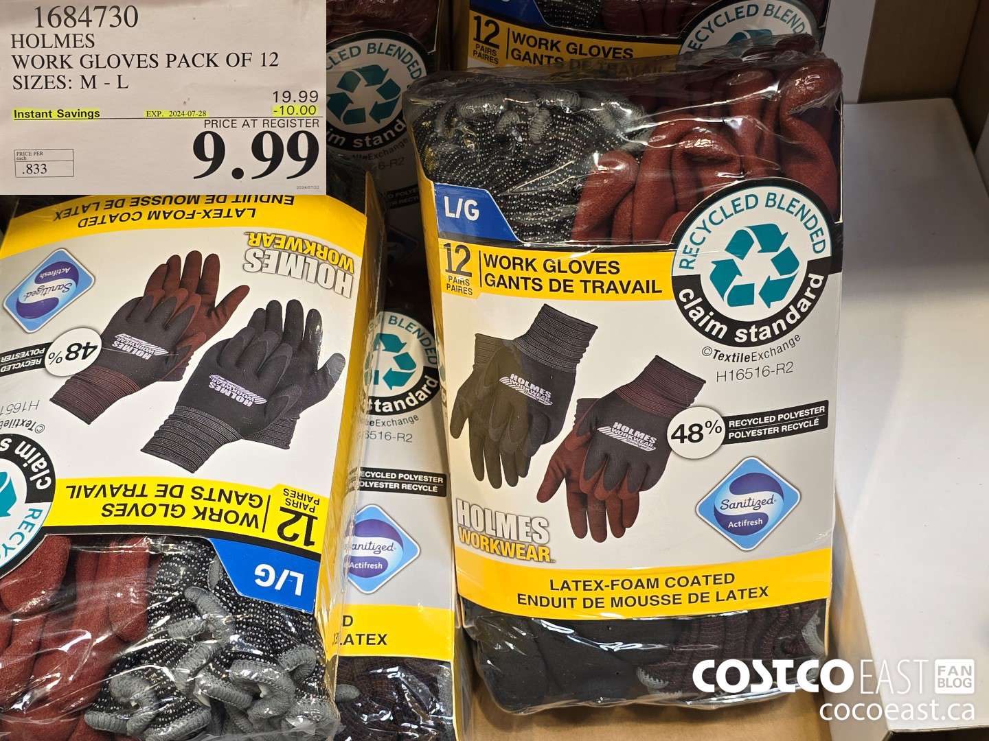 1684730 HOLMES WORK GLOVES PACK OF 12 SIZES: M - L ($10.00 INSTANT SAVINGS EXPIRES ON 2024-07-28) $9.99