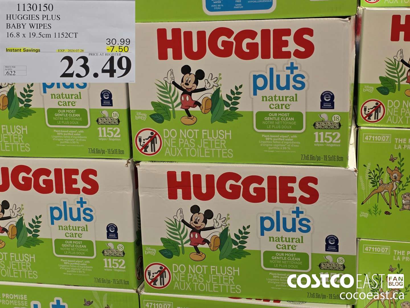 1130150 HUGGIES PLUS BABY WIPES 16.8 X 19.5 CM 1152 CT ($7.50 INSTANT SAVINGS EXPIRES ON 2024-07-28) $23.49