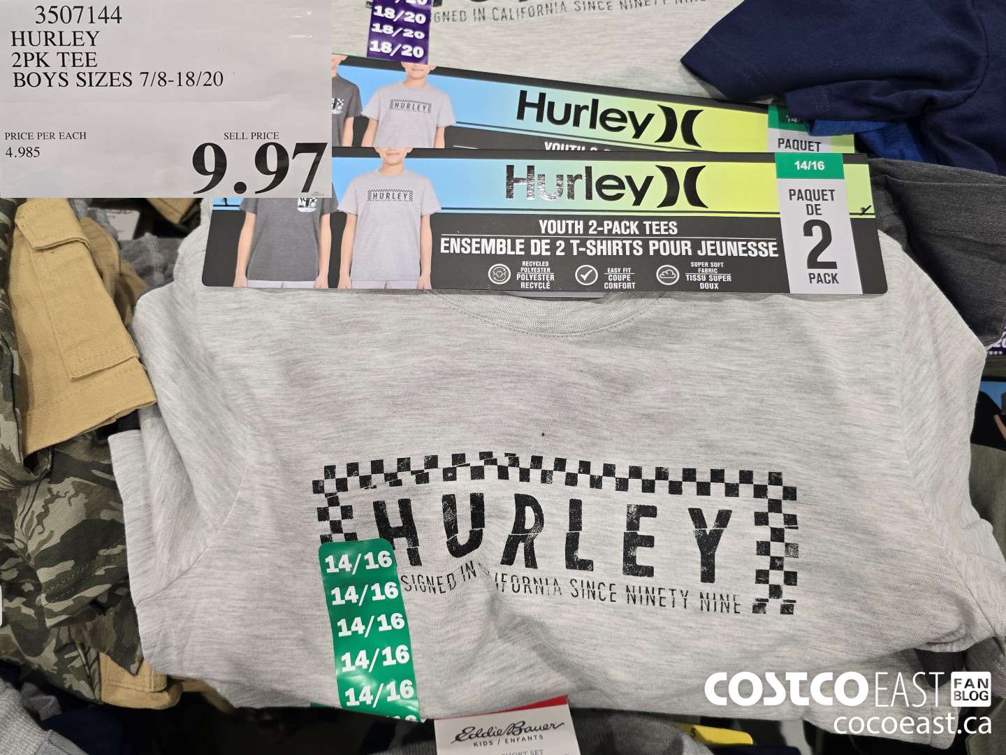 3507144 HURLEY 2PK TEE BOYS SIZES 7/8-18/20 $9.97