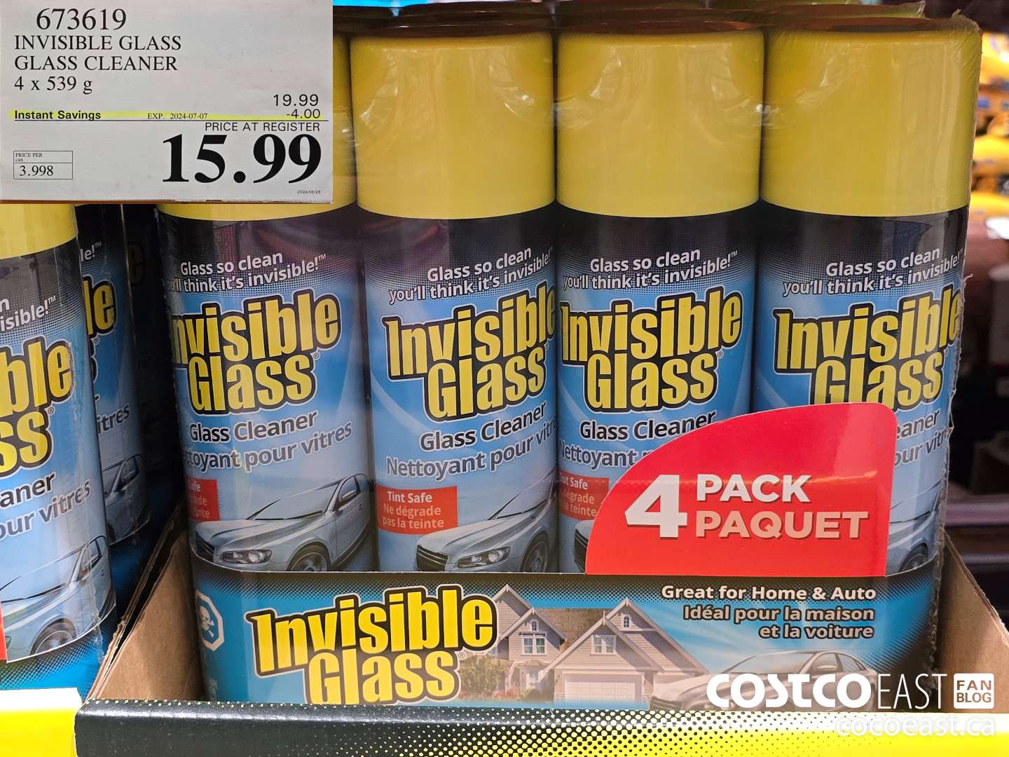 673619 INVISIBLE GLASS GLASS CLEANER 4 X 539g ($4.00 INSTANT SAVINGS EXPIRES ON 2024-07-07) $15.99