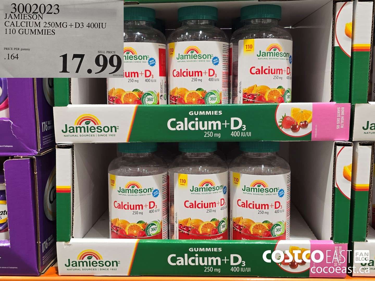 3002023 JAMIESON CALCIUM 250MG+D3 400IU 110 GUMMIES $17.99