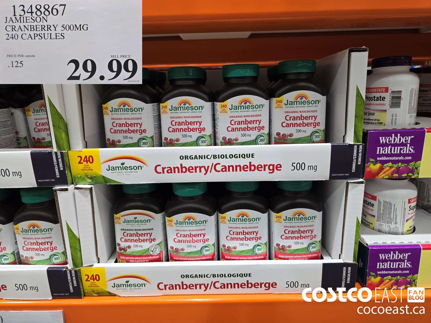 1348867 JAMIESON CRANBERRY 500MG 240 CAPSULES $29.99