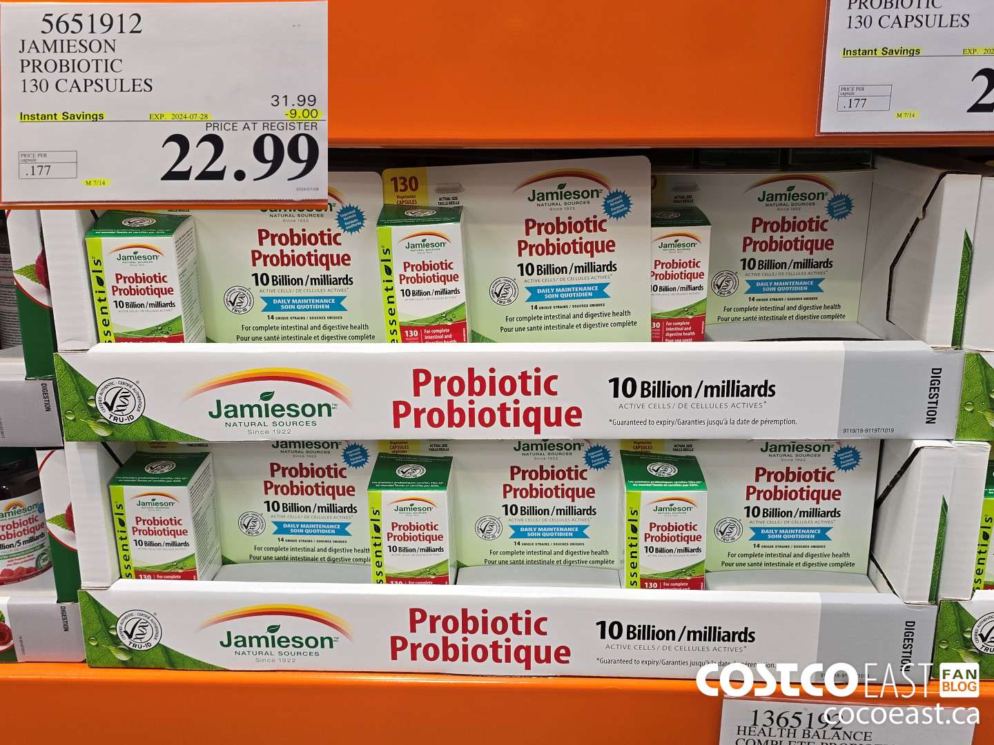 5651912 JAMIESON PROBIOTIC 130 CAPSULES ($9.00 INSTANT SAVINGS EXPIRES ON 2024-07-28) $22.99