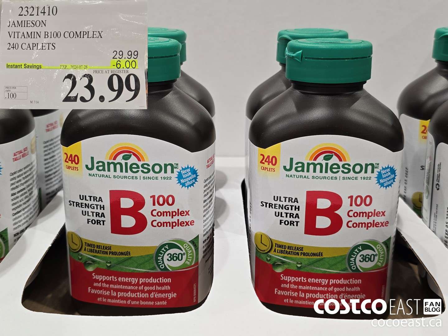 2321410 JAMIESON VITAMIN B100 COMPLEX 240 CAPLETS ($6.00 INSTANT SAVINGS EXPIRES ON 2024-07-28) $23.99