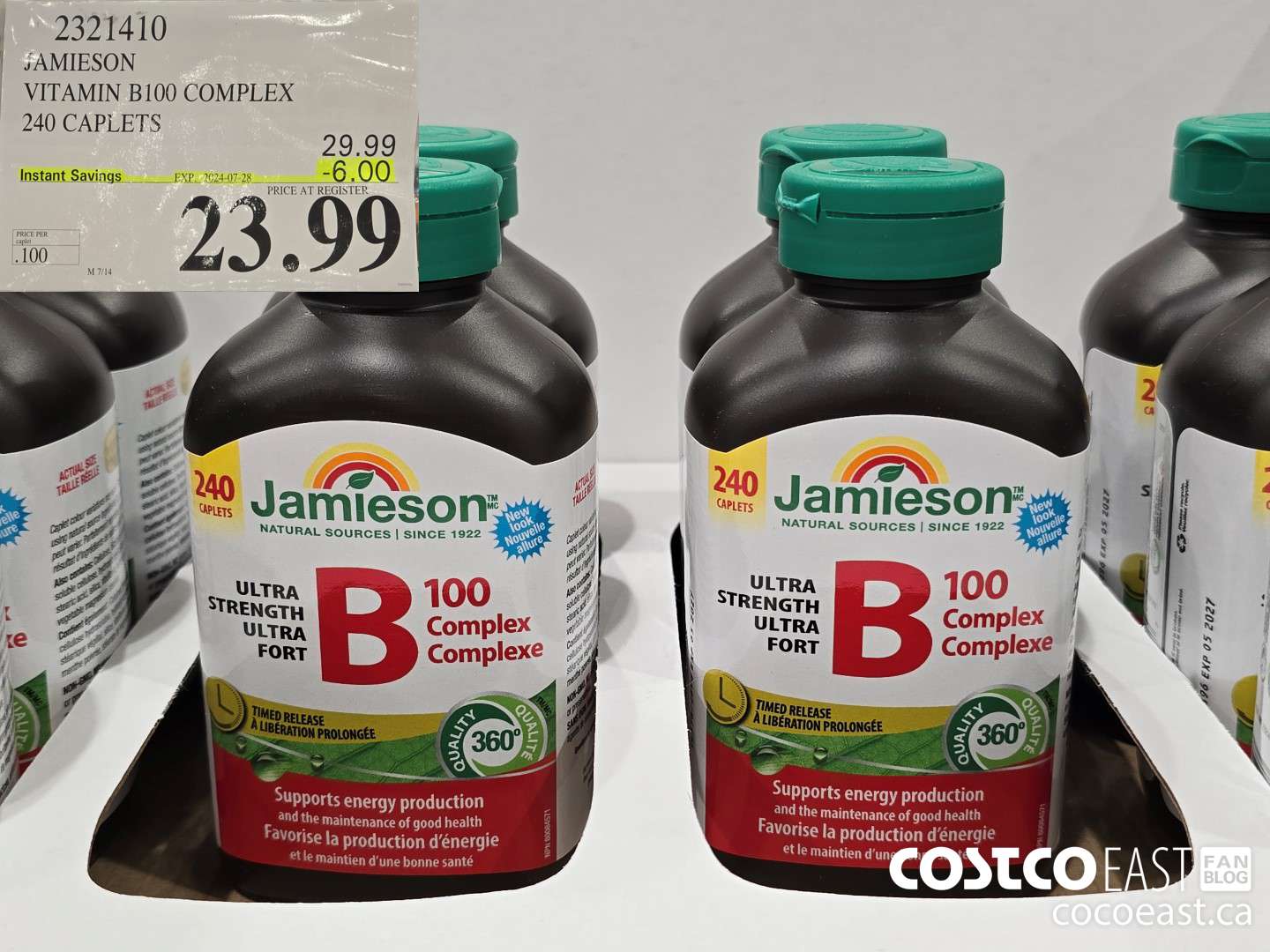2321410 JAMIESON VITAMIN B100 COMPLEX 240 CAPLETS ($6.00 INSTANT SAVINGS EXPIRES ON 2024-07-28) $23.99