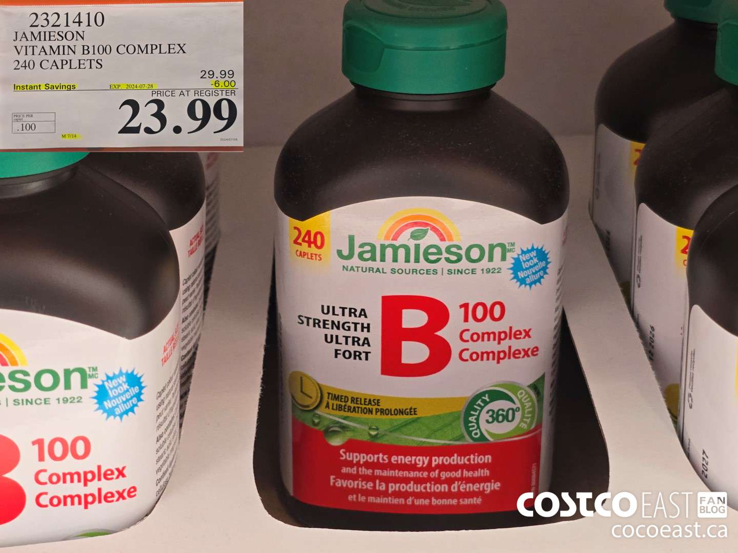 2321410 JAMIESON VITAMIN B100 COMPLEX 240 CAPLETS ($6.00 INSTANT SAVINGS EXPIRES ON 2024-07-28) $23.99