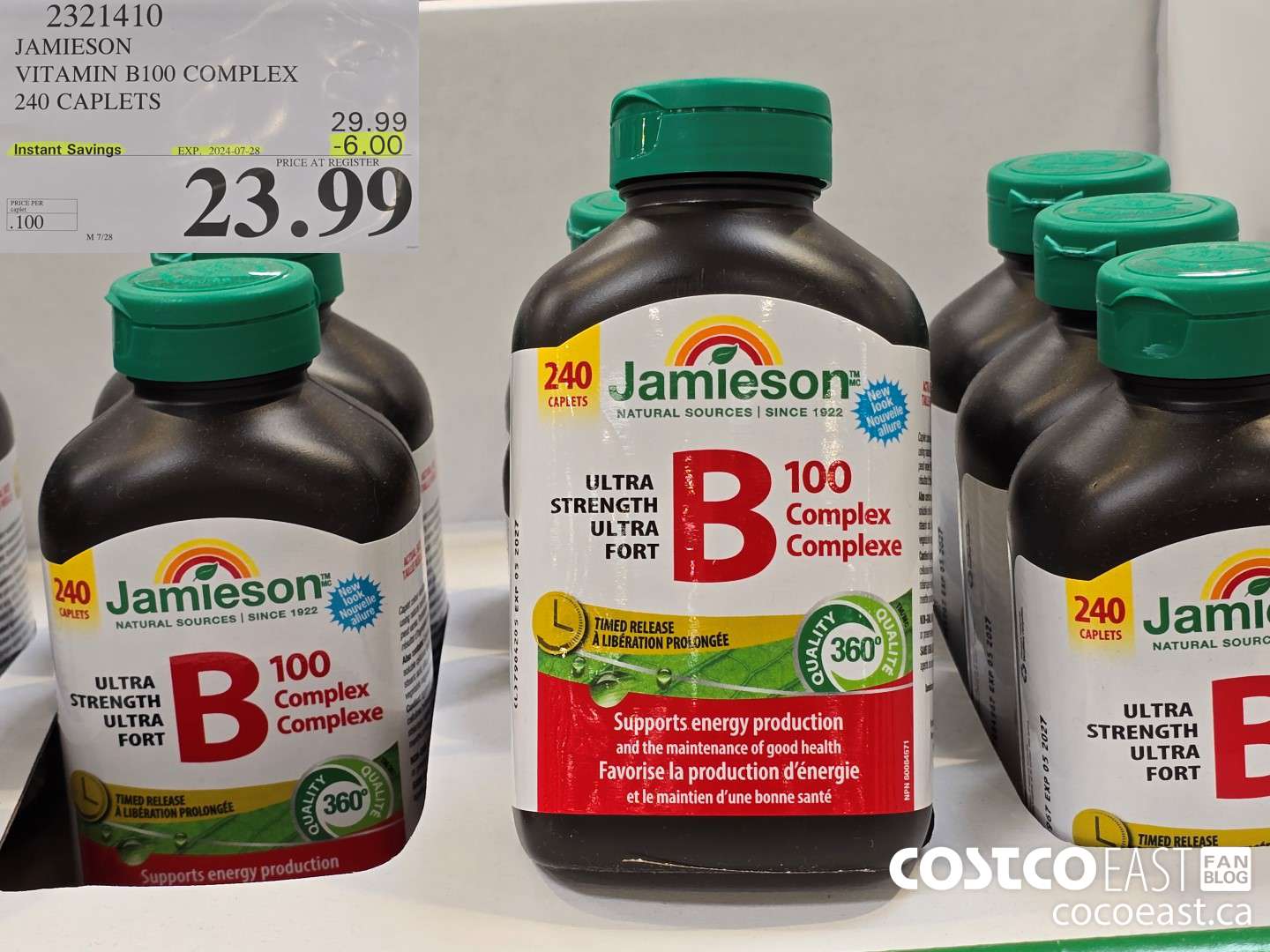 2321410 JAMIESON VITAMIN B100 COMPLEX 240 CAPLETS ($6.00 INSTANT SAVINGS EXPIRES ON 2024-07-28) $23.99