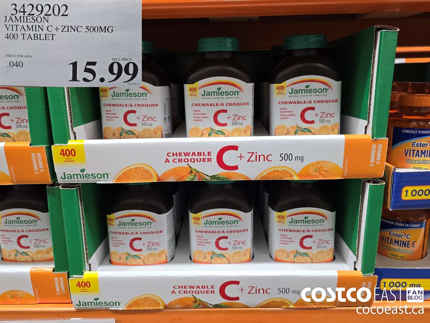 3429202 JAMIESON VITAMIN C+ZINC 500MG 400 TABLET $15.99