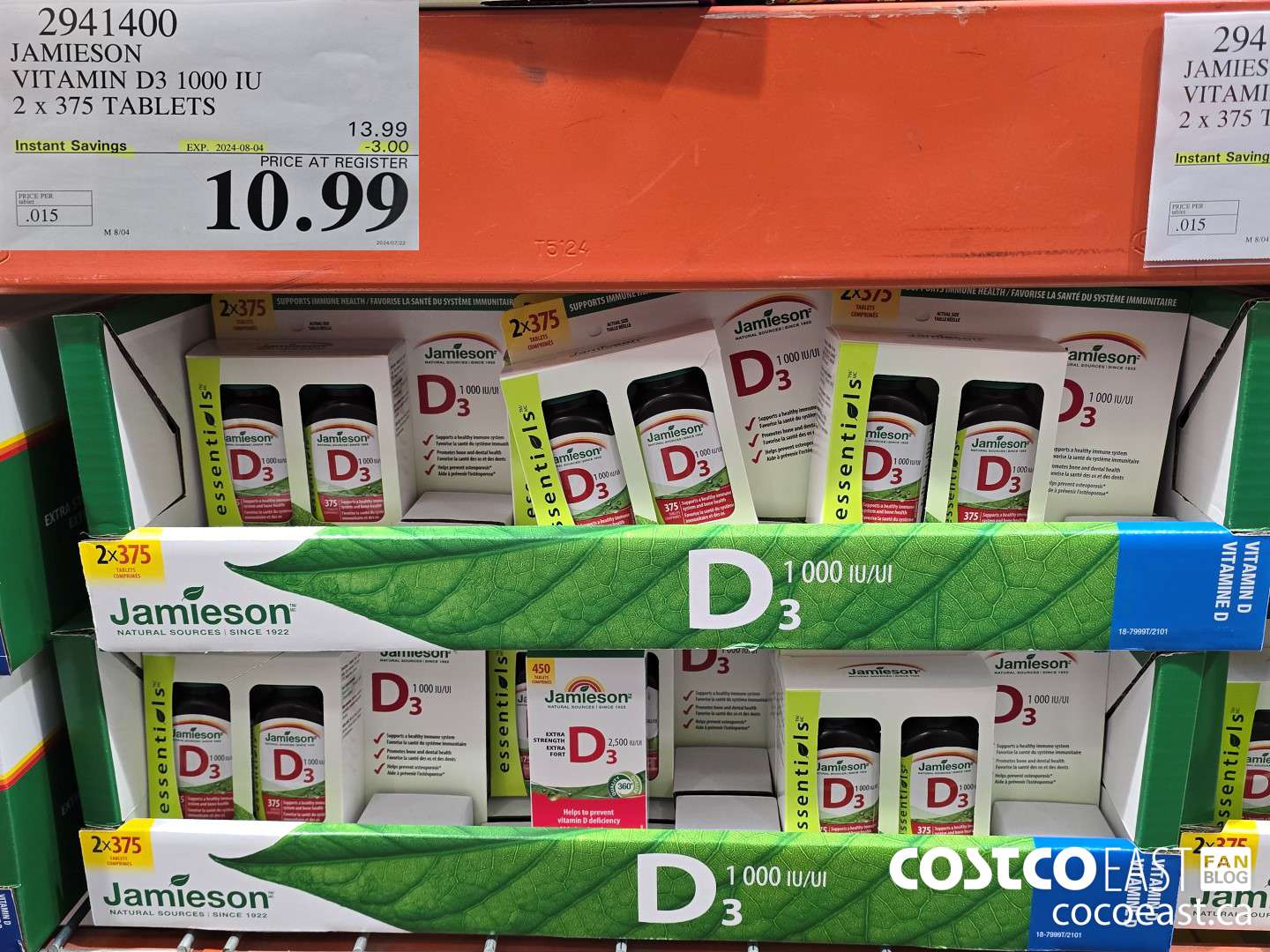 2941400 JAMIESON VITAMIN D3 1000IU 2 X 375 TABLETS ($3.00 INSTANT SAVINGS EXPIRES ON 2024-08-04) $10.99